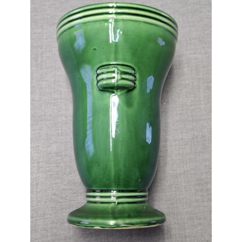 Vintage McCoy Pottery Green Ribbed Vase Tab Handles USA Art Pottery Mid Century - Picture 4 of 11